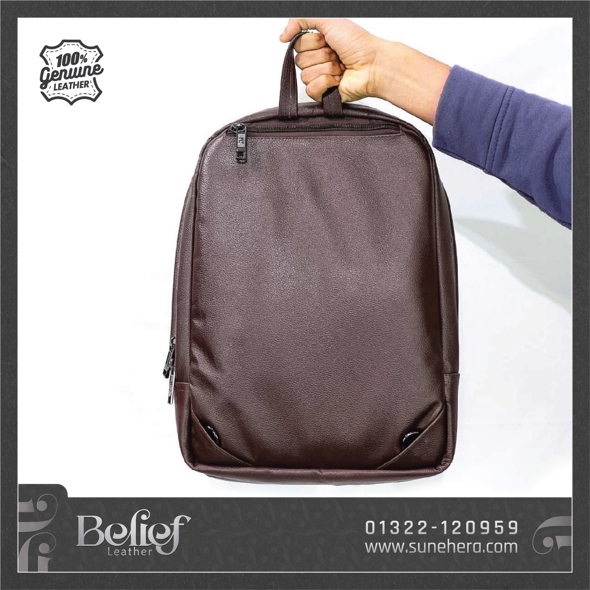 Belif Leather Office Laptop Backpack for Men in Brown Color - Image 3